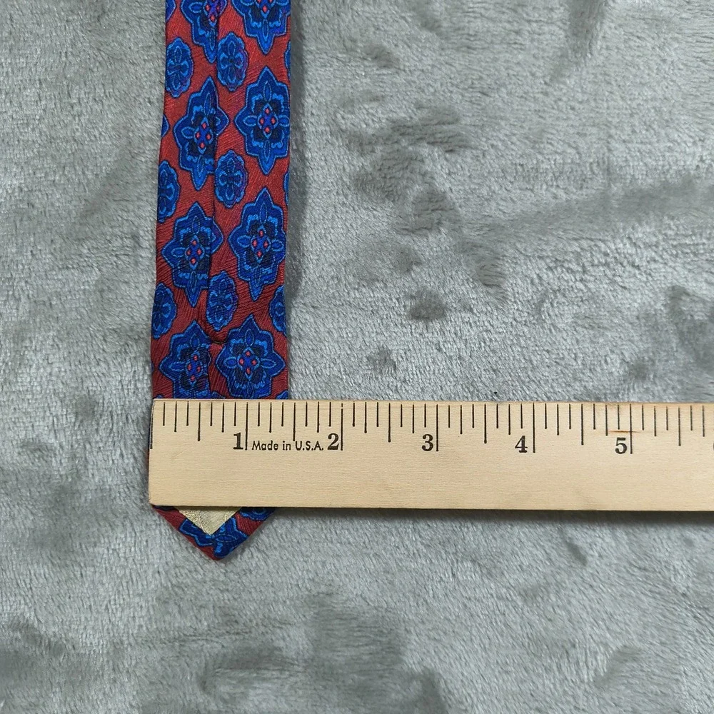 Vintage Gianni Versace Tie Blue Red Floral Geometric‎ Medallion Silk 57x4 Spain